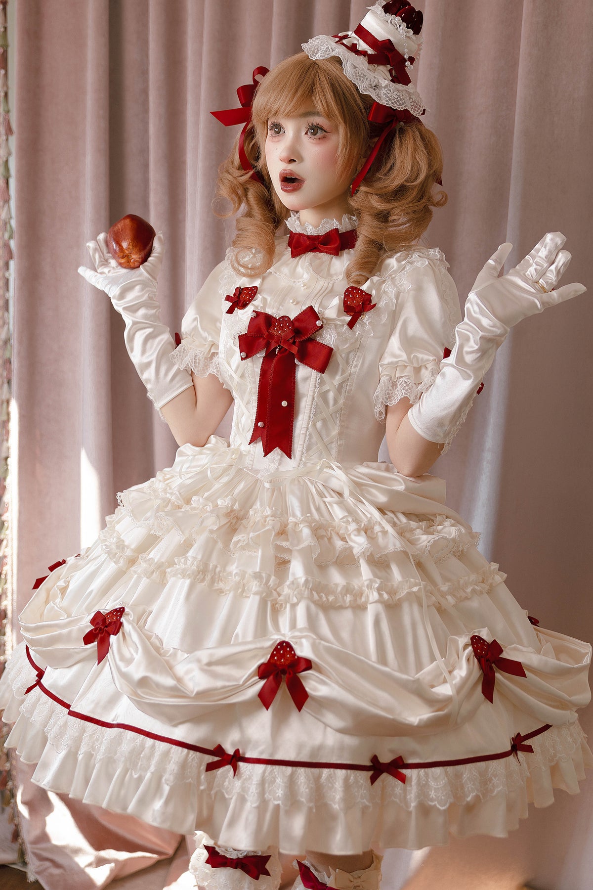 Strawberry Satin Embellished One-Piece Dress