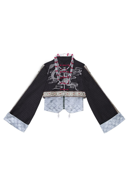 黑色武術漢服上衣與長褲套裝