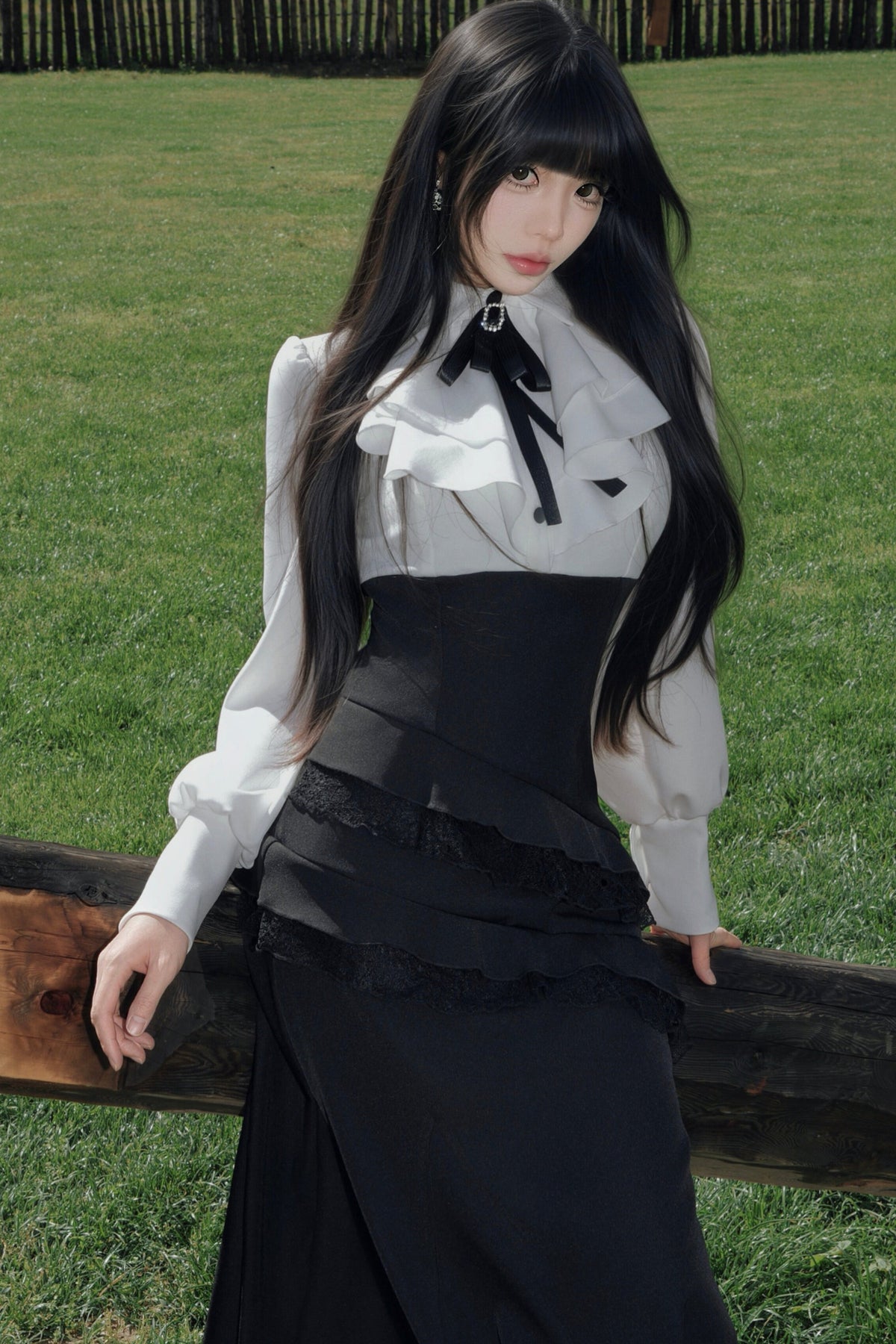 Black Cape Fishtail Long Dress