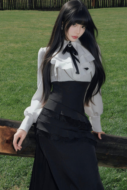 Black Cape Fishtail Long Dress