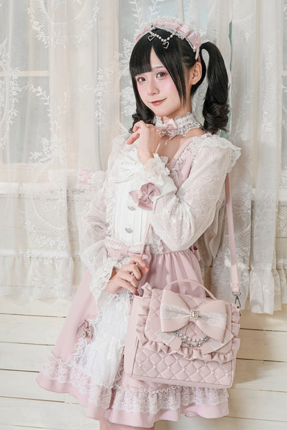 Lace Bow Dress With Hairband+Neck Ring