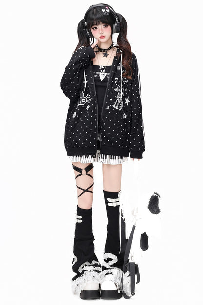 Skull Cat Ear Polka Dot Hooded Jacket
