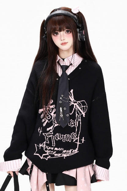 Pull en tricot effet superposé avec nœud