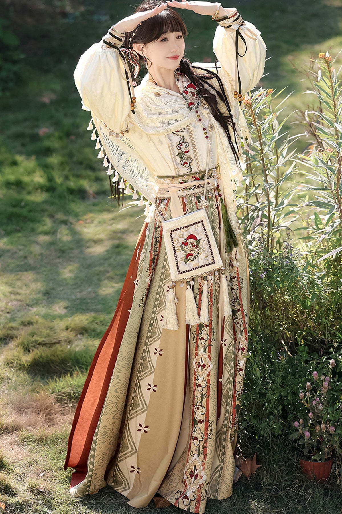 New Chinese Ethnic Top and Skirt Shawl Set-Up