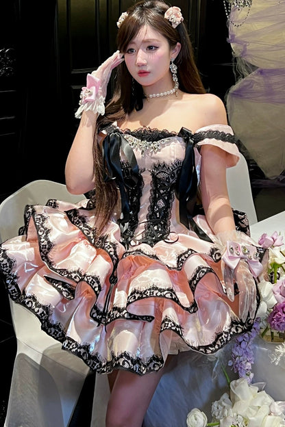 [Pre-order Item] Romantic Lace Mini Lolita Dress + Ribbon Train