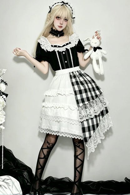Lace Trim Plaid Skirt + Top + Hair Accessories