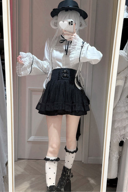 Ruffle Lace Bell Sleeve Top & Skirt Set