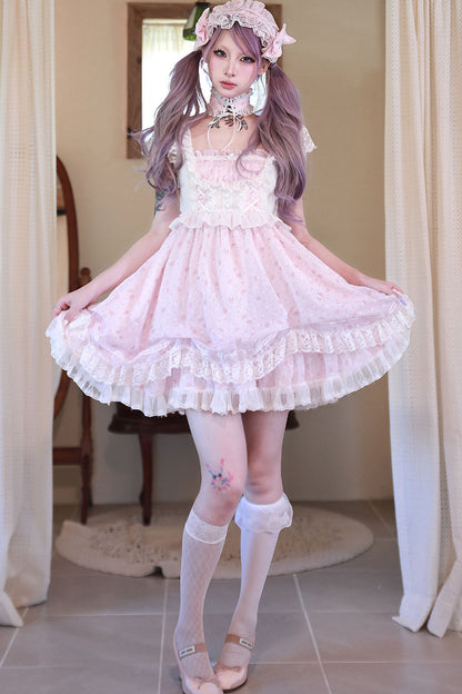 Puppenhaftes Ballonkleid mit Schleife und Spitze + eng anliegendes Halsband + Kopfschmuck