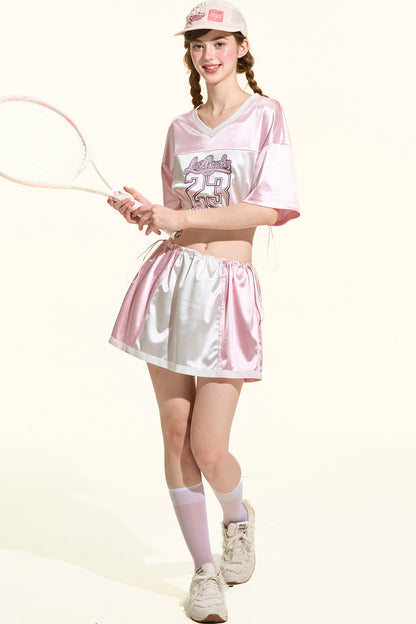ピンクサテンスポーツTシャツ