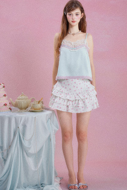 Camisole-Oberteil aus Satin mit Spitze