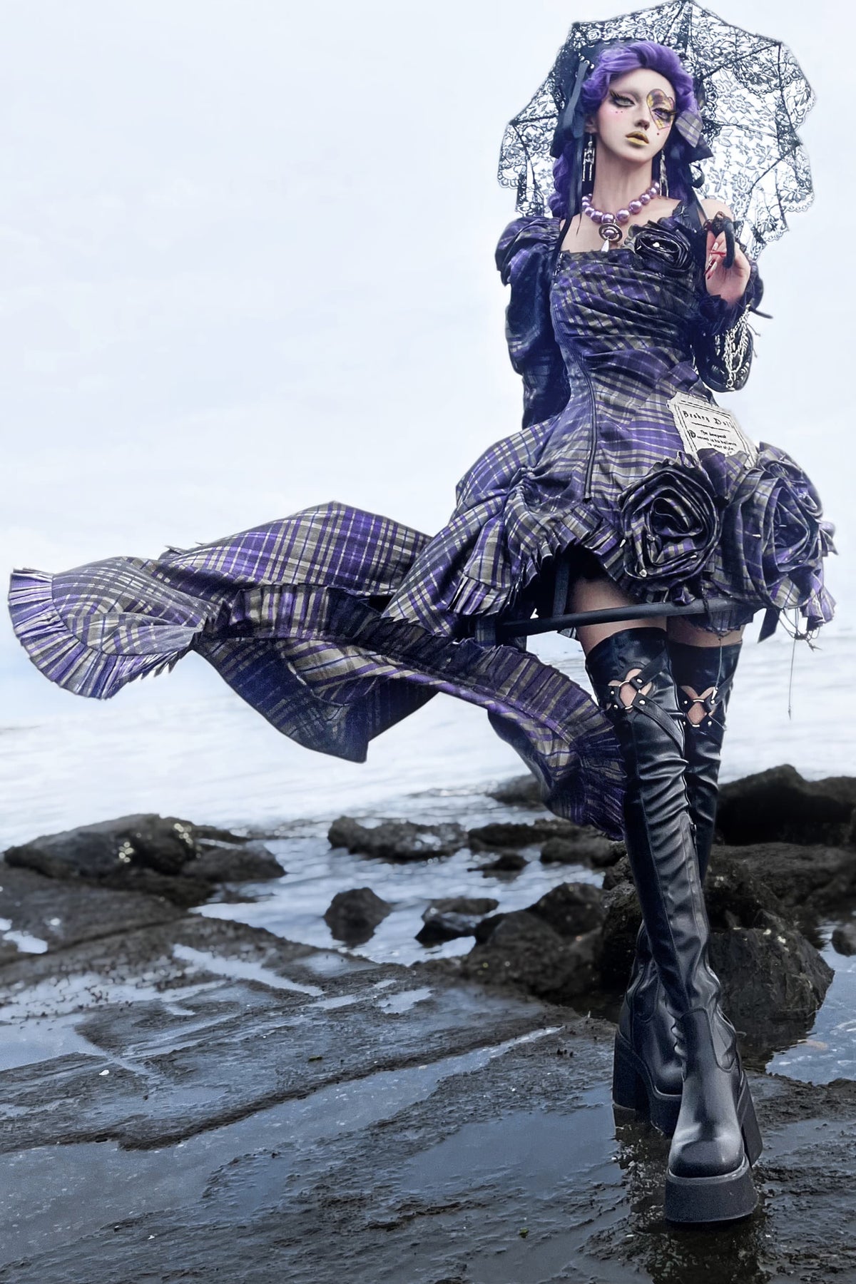 Extra-Long Tight Stretch Patent Leather Platform Boots