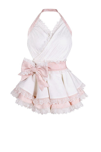 Ensemble robe à bretelles bouton de fleur et short bouffant blanc
