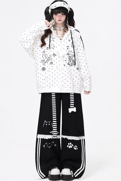 Skull Cat Ear Polka Dot Hooded Jacket