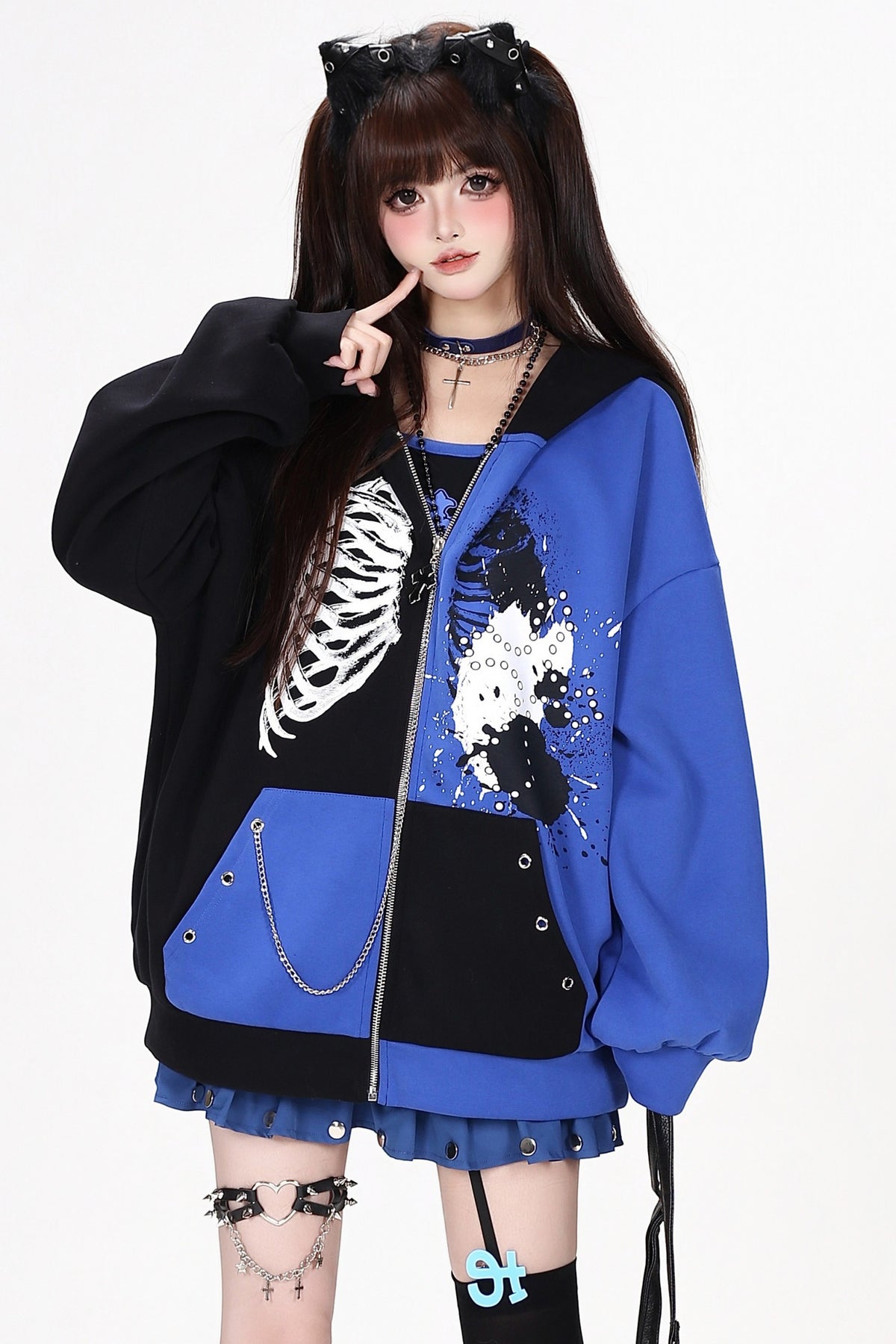 Subkultur-Punk-Kapuzenjacke mit Farbblock-Design