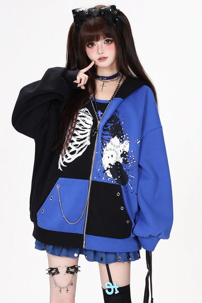 Subkultur-Punk-Kapuzenjacke mit Farbblock-Design