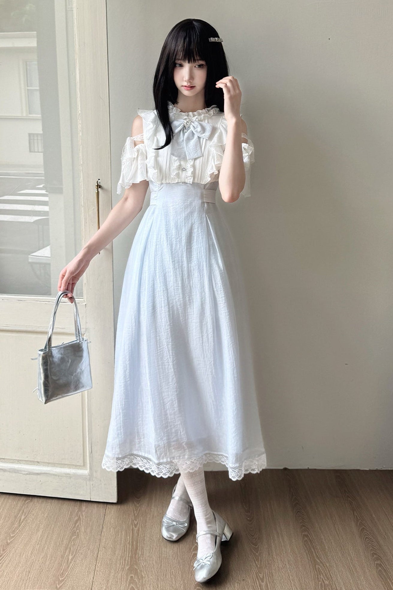 Long Sleeve Off-Shoulder Patchwork Dress