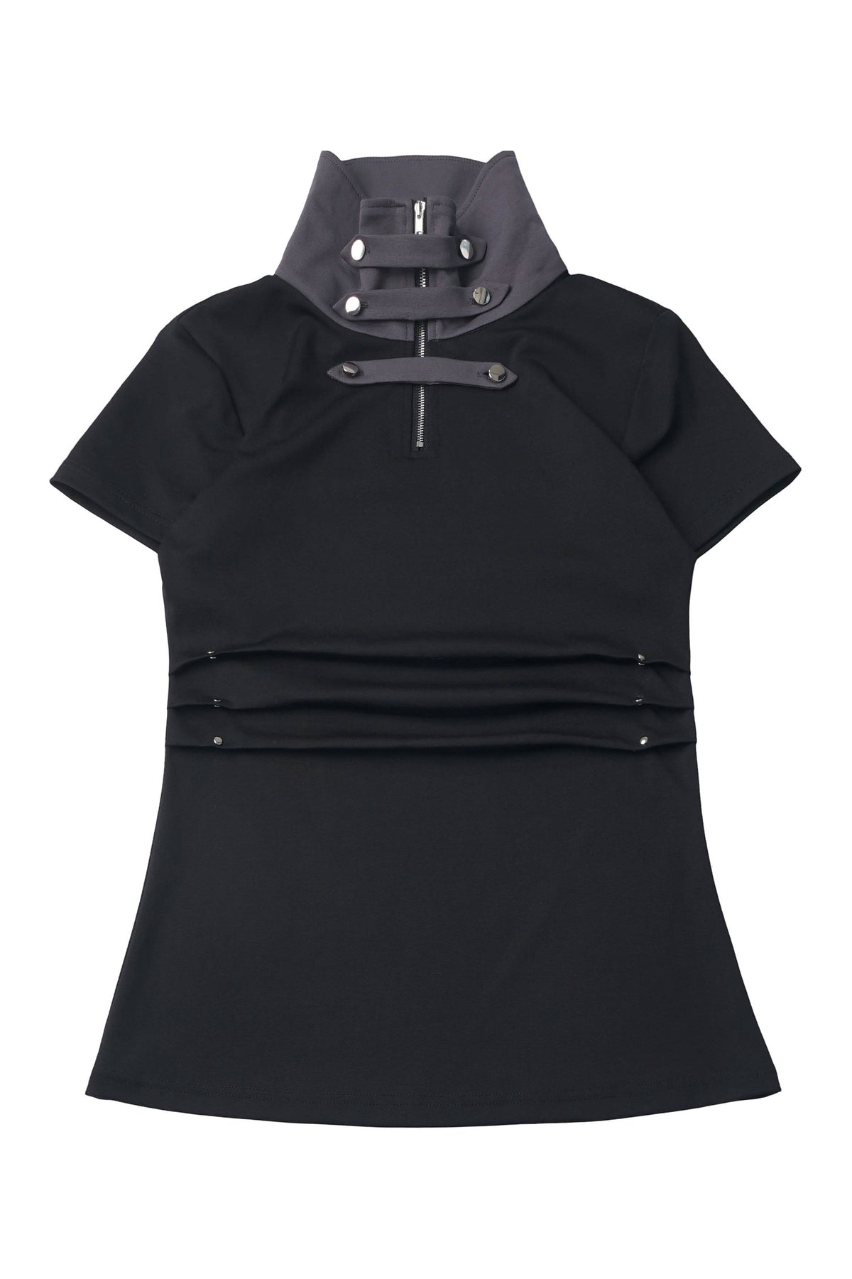 Black and Gray Stand-Up Collar Summer Short Skirt Set-Up