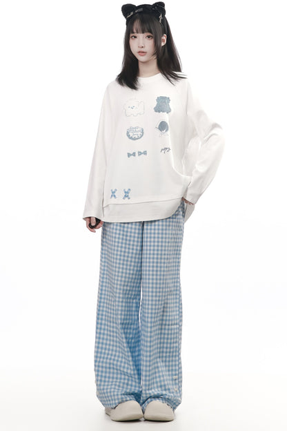 Completo top a maniche lunghe e pantaloni con stampa cucciolo e motivo scozzese