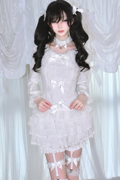 Multi-Layered Lace Bow Long Sleeve Top