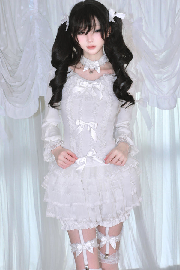 Multi-Layered Lace Bow Long Sleeve Top