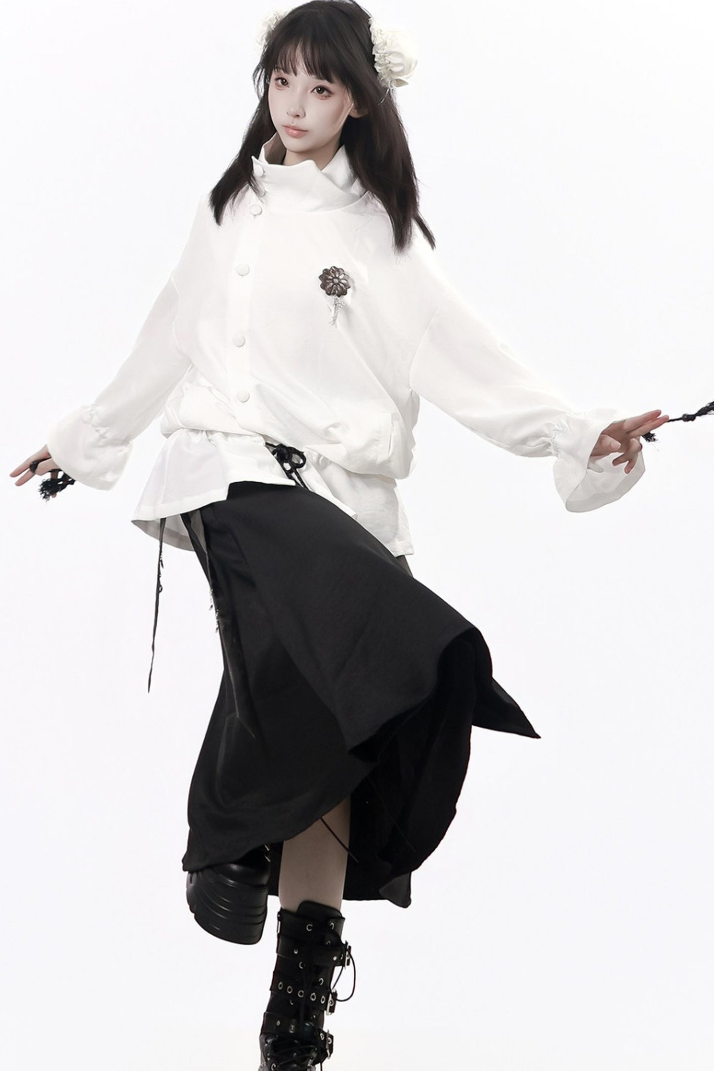 Ensemble veste et jupe au design vert et blanc, nouveau style chinois