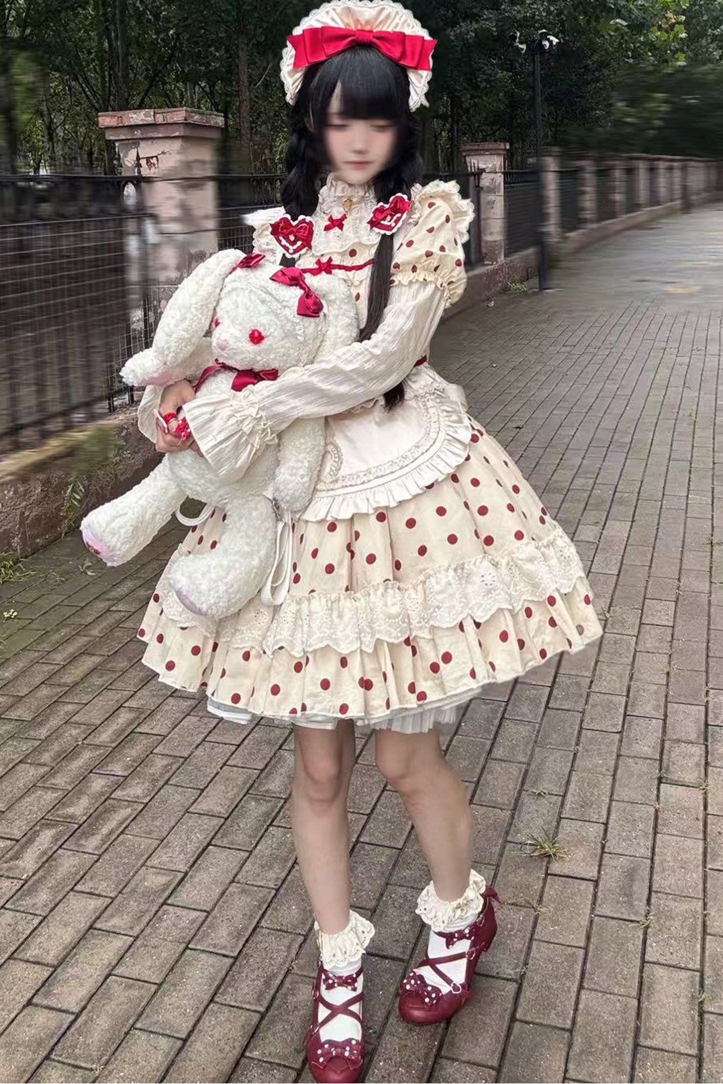Cotton Polka Dot Print OP Dress Set-Up