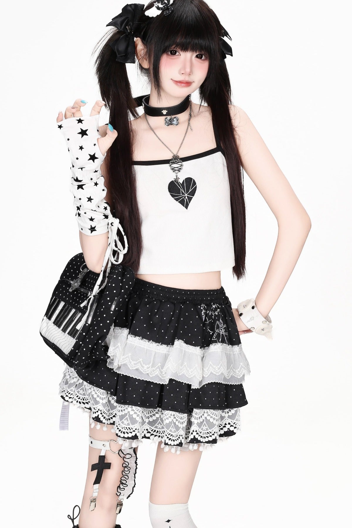 Black White Lace Polka Dot Skirt