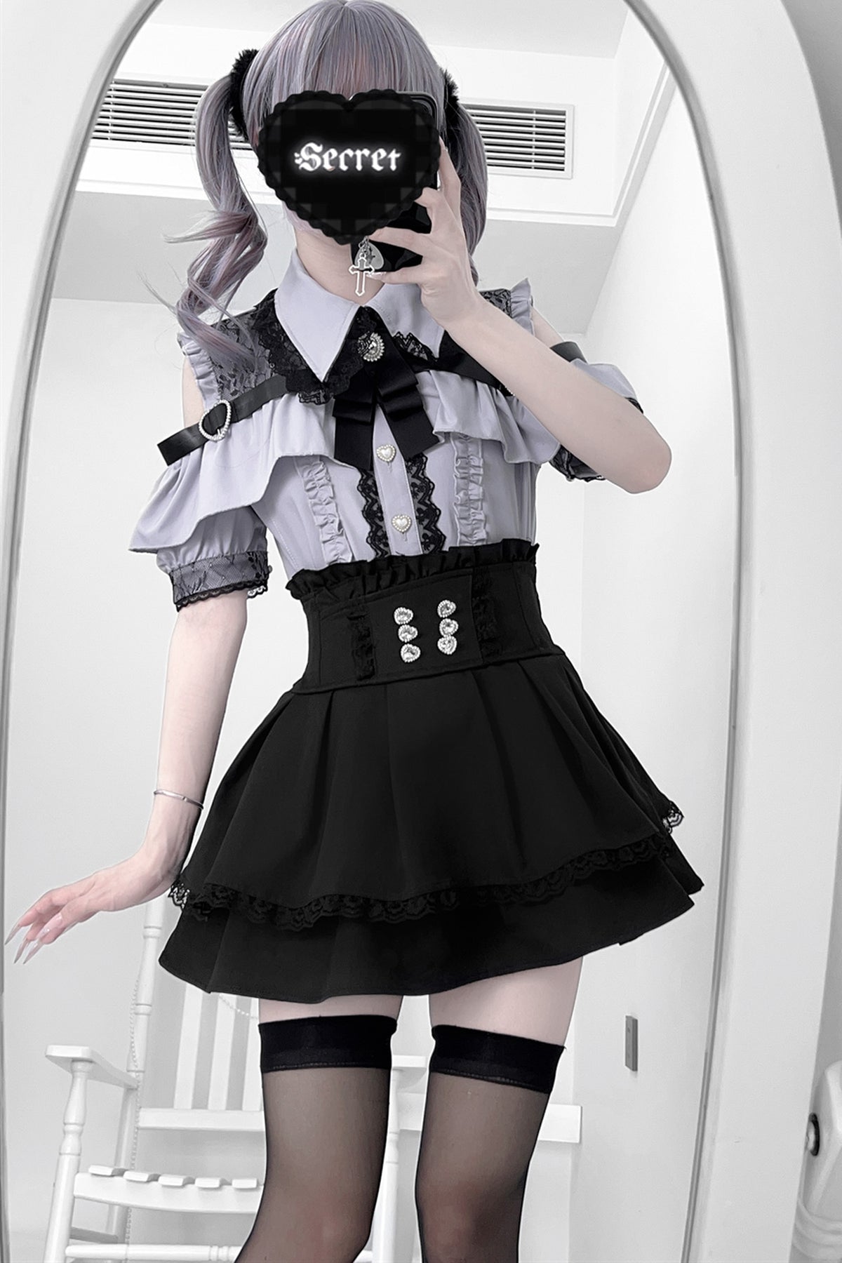Cherry Short-Sleeve Shirt and Skirt Set-Up