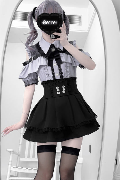 Cherry Short-Sleeve Shirt and Skirt Set-Up
