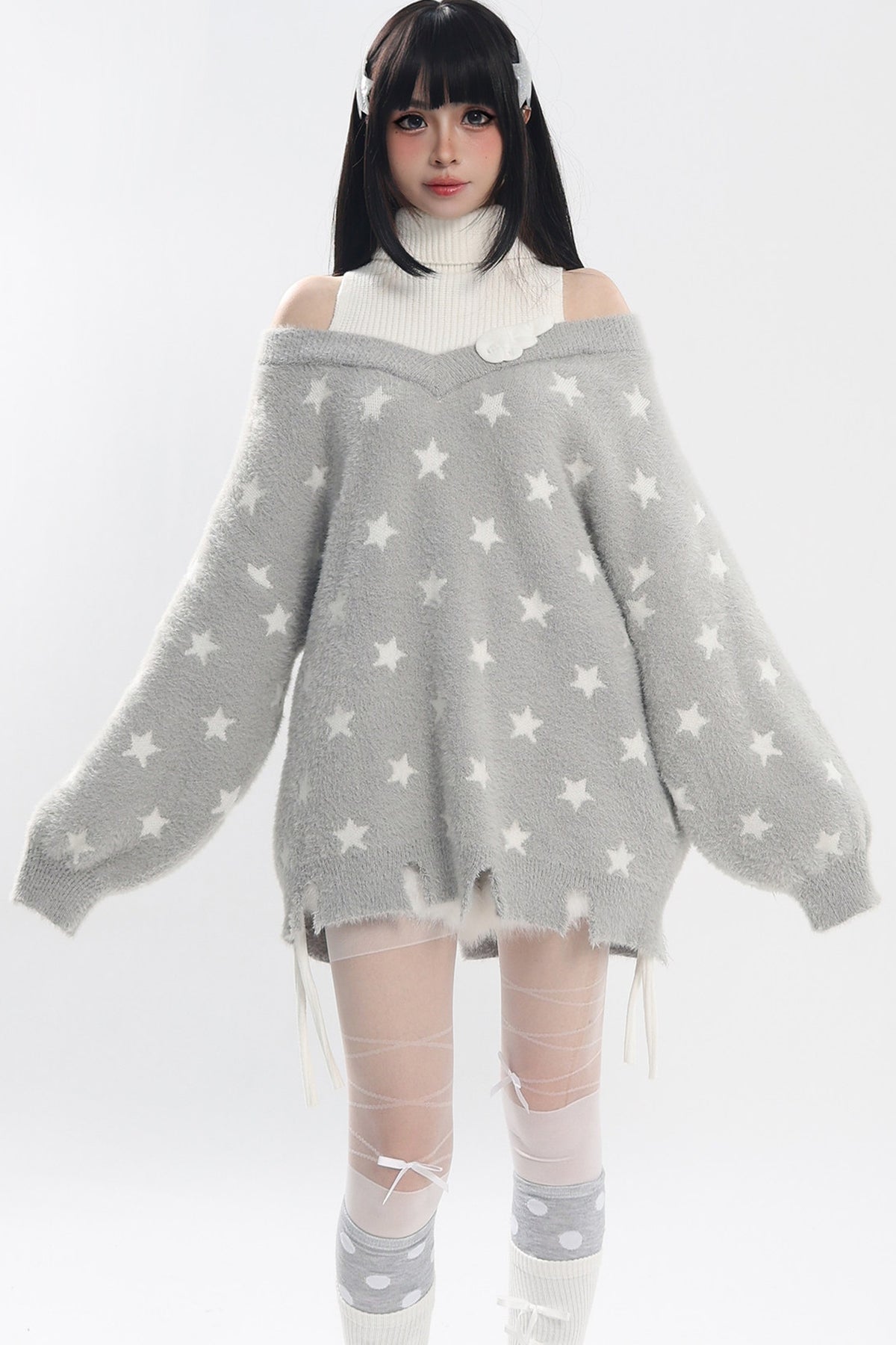 Star Off-Shoulder Layered-Look Sweater