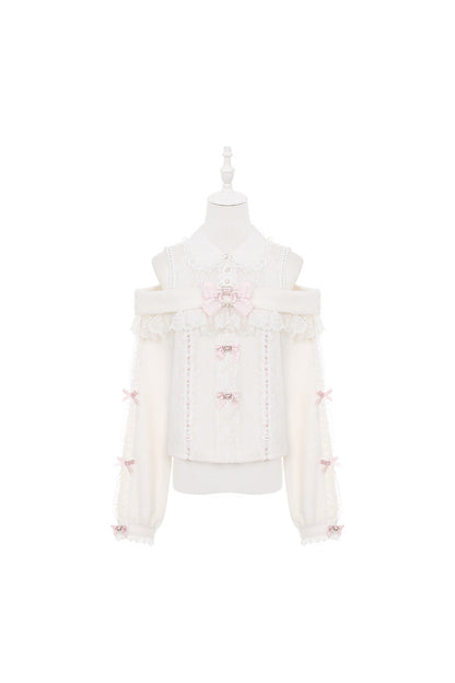 Style Lace Plush Off-Shoulder Sweater With Skirt and Top Set-Up