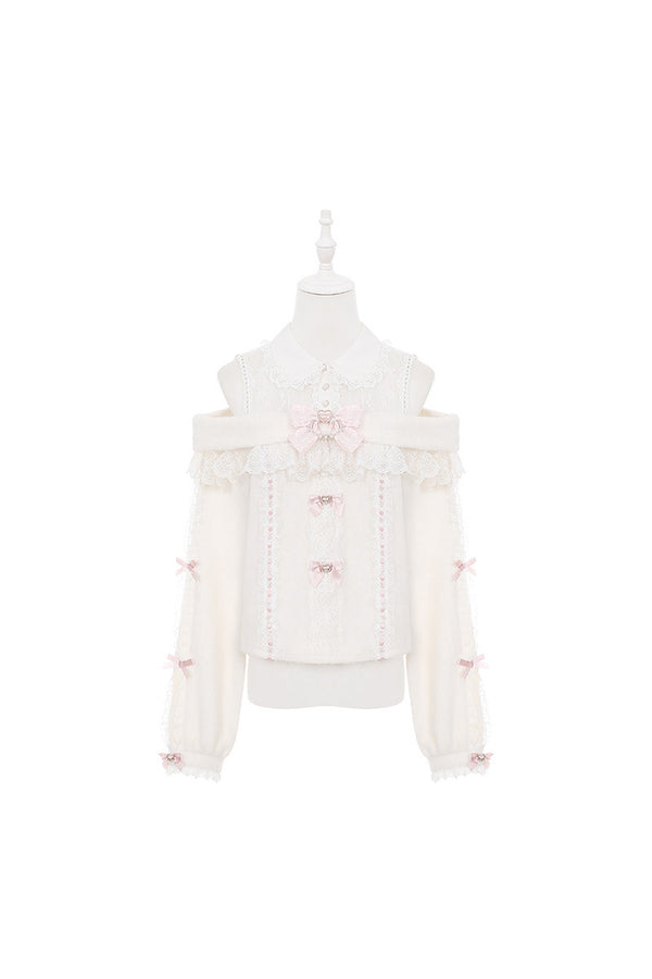 Style Lace Plush Off-Shoulder Sweater With Skirt and Top Set-Up