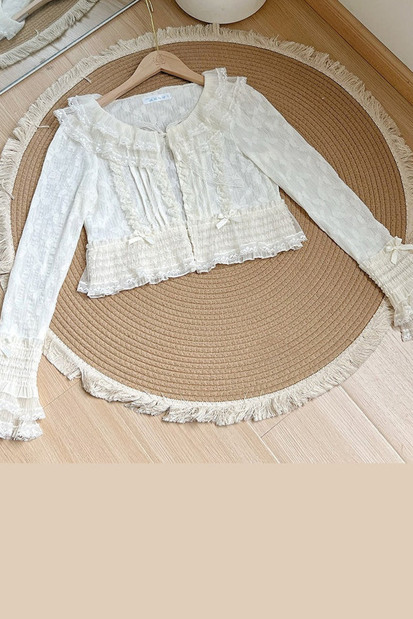Seven-Layer Ruffle Square Neck Dress, Hair Accessory and Jacket Set-Up