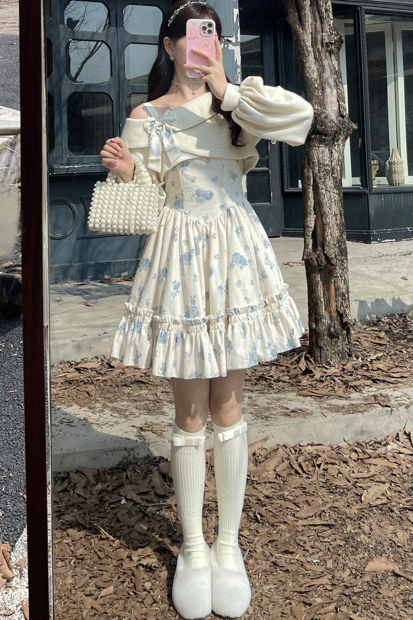フローラルコーデュロイサスペンダードレスセット
