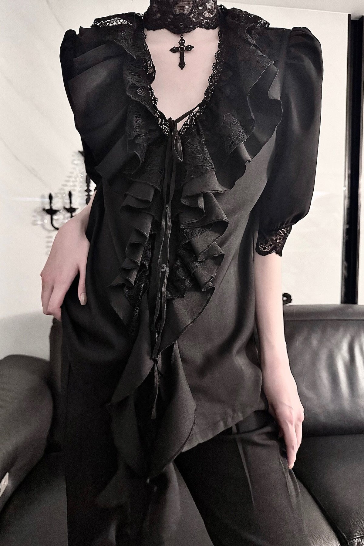 Gothic Lace V-Neck Short-Sleeve Shirt