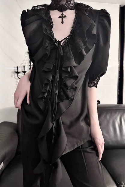 Gothic Lace V-Neck Short-Sleeve Shirt
