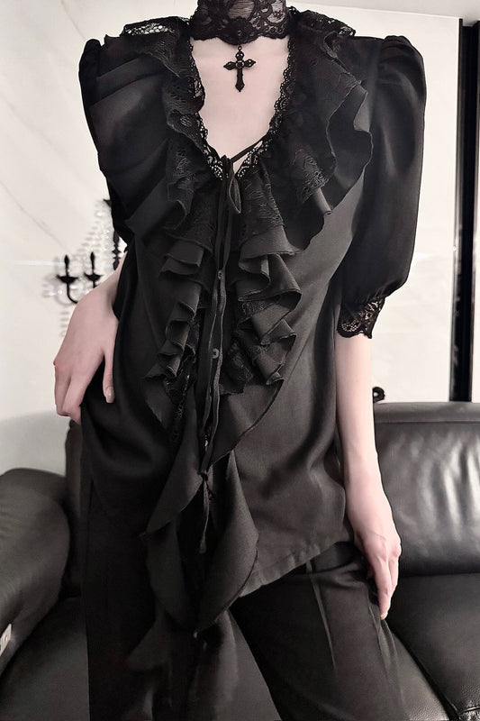 Gothic Lace V-Neck Short-Sleeve Shirt