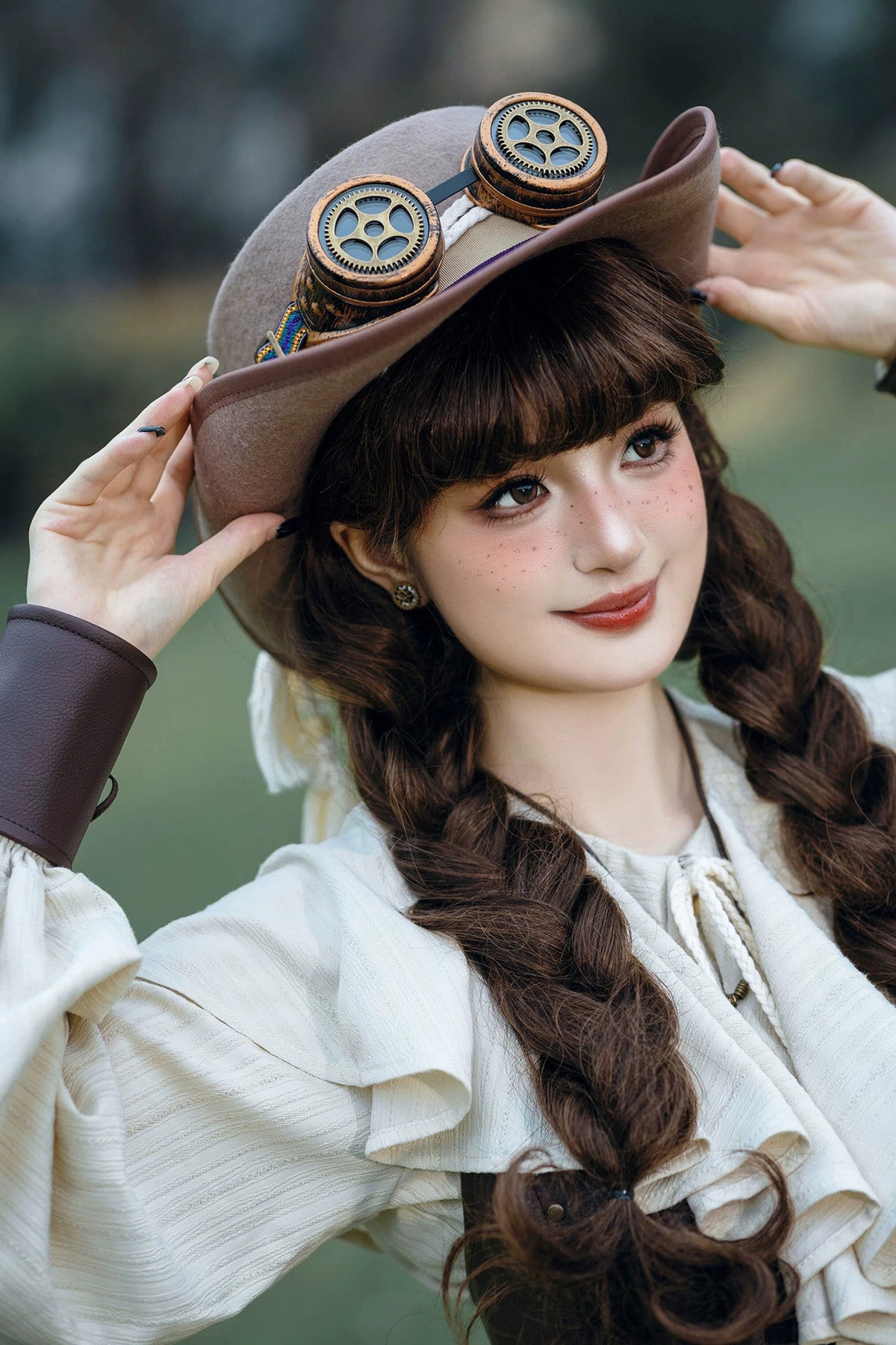 Steampunk Goggles Wide Brim Hat