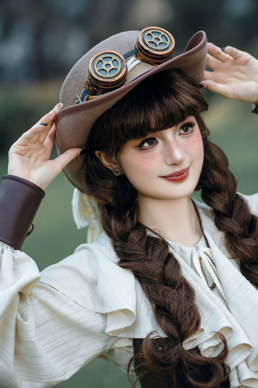 Steampunk Goggles Wide Brim Hat