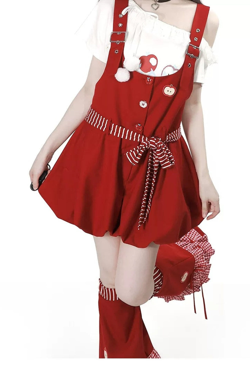 Apple Ribbon Balloon Pinafore Dress Set