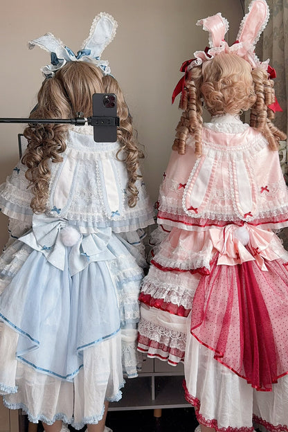 [Pre-order Deadline: July 13] Blue x White / Red x Pink Sweet Lolita Rabbit Series Accessories (Rabbit Ears Headband Tail Ribbon Train)