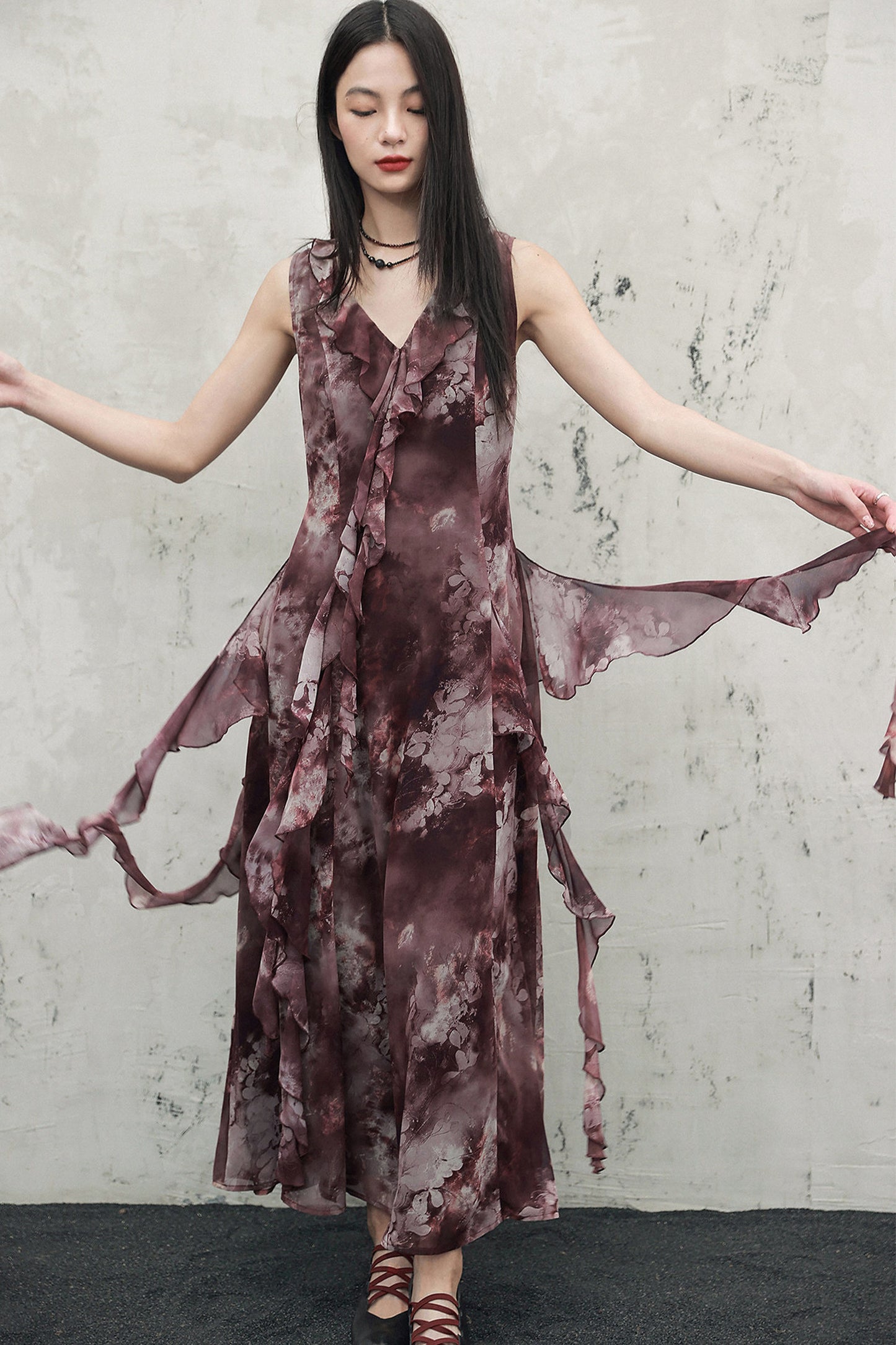 abito in chiffon rosso intenso