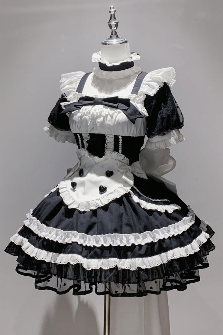 Black White Maid Apron Lace Dress