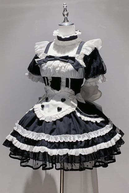 Black White Maid Apron Lace Dress