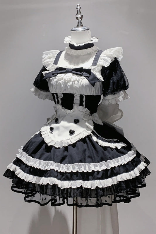 Black White Maid Apron Lace Dress