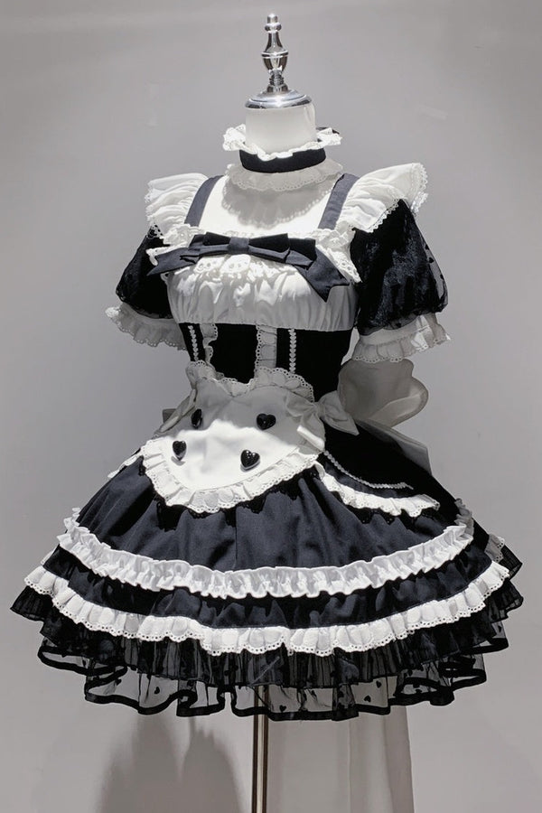 Black White Maid Apron Lace Dress