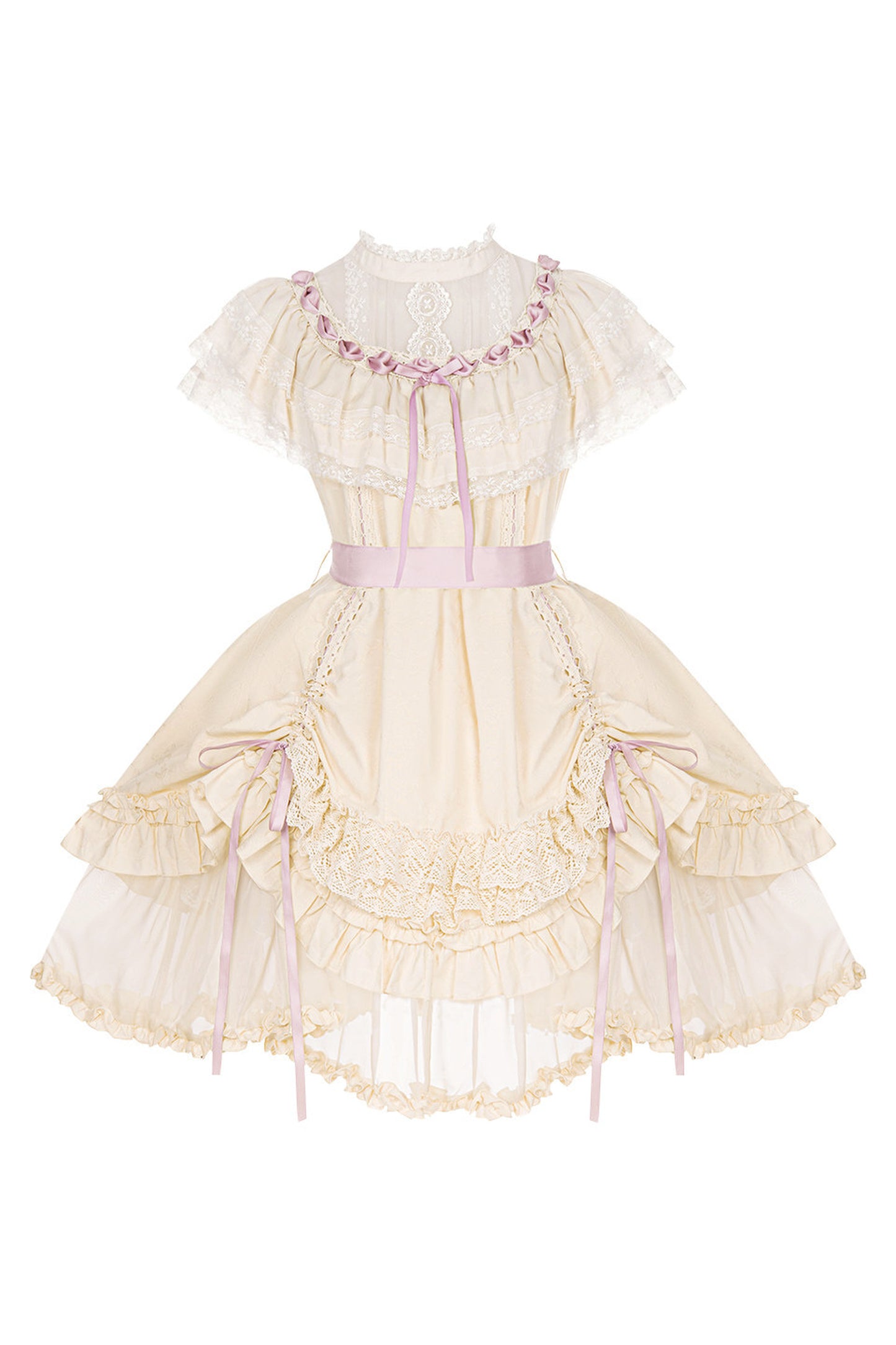 Milchtee-rosa Lolita-Kleid mit Puppen-Rüschen