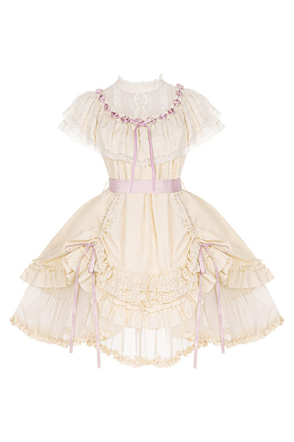 Milchtee-rosa Lolita-Kleid mit Puppen-Rüschen