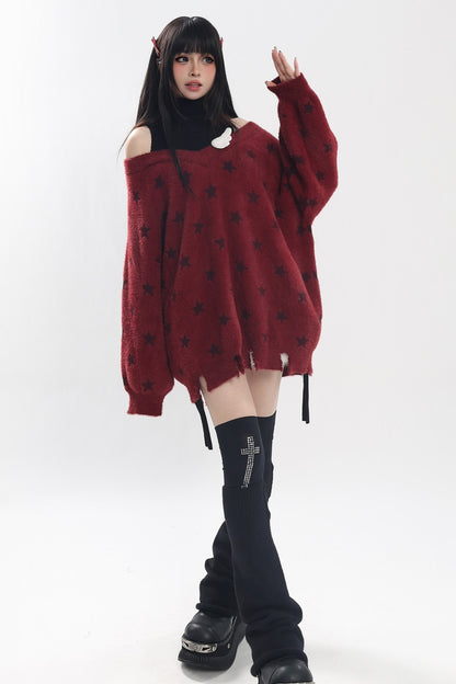 Star Off-Shoulder Layered-Look Sweater
