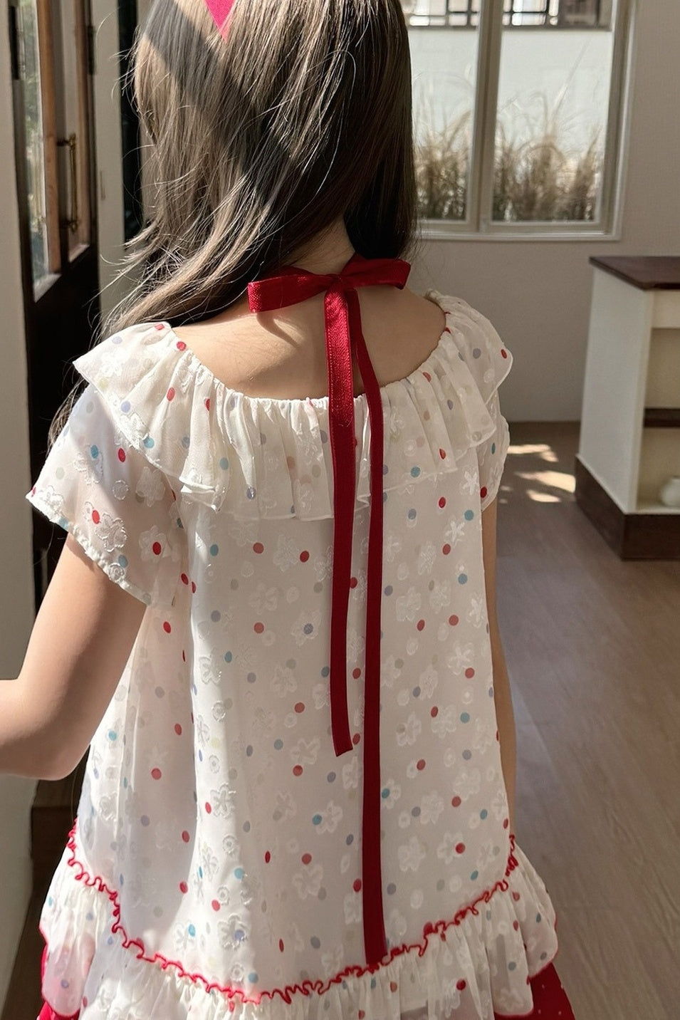 Berry Rococo Polka Dot Floral Short Top and Skirt Set-Up